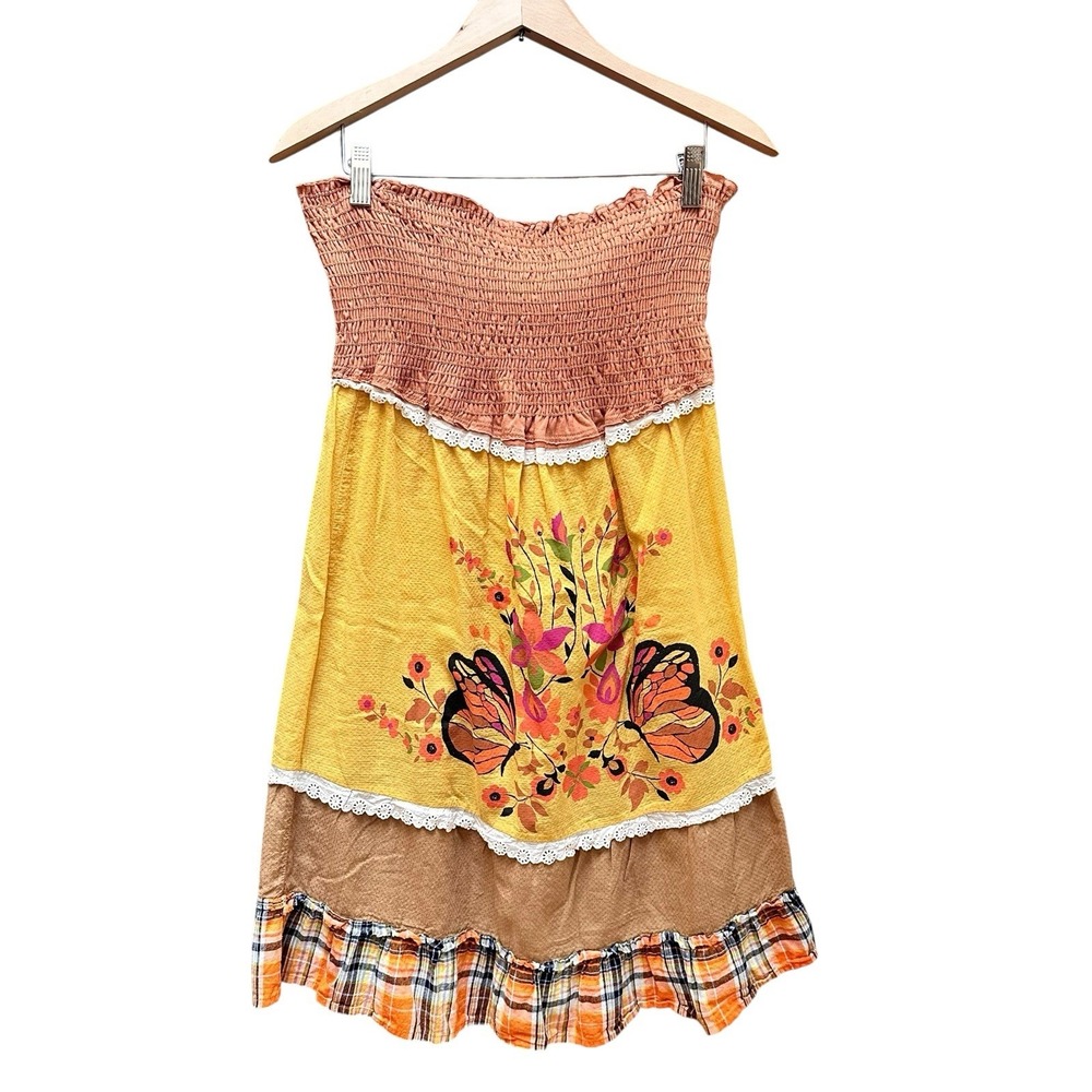Scrapbook Originals Women Dress Y2K Boho Chic Butterfly Babydoll Retro Yellow LG
